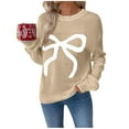 thumbnail image 2 of ZHYou No Boundaries Womens Christmas Sweaters,Cute Bow Print,Long Sleeve Oversized Soft Warm Pullover Tops,Khaki,Size 2XL, 2 of 9
