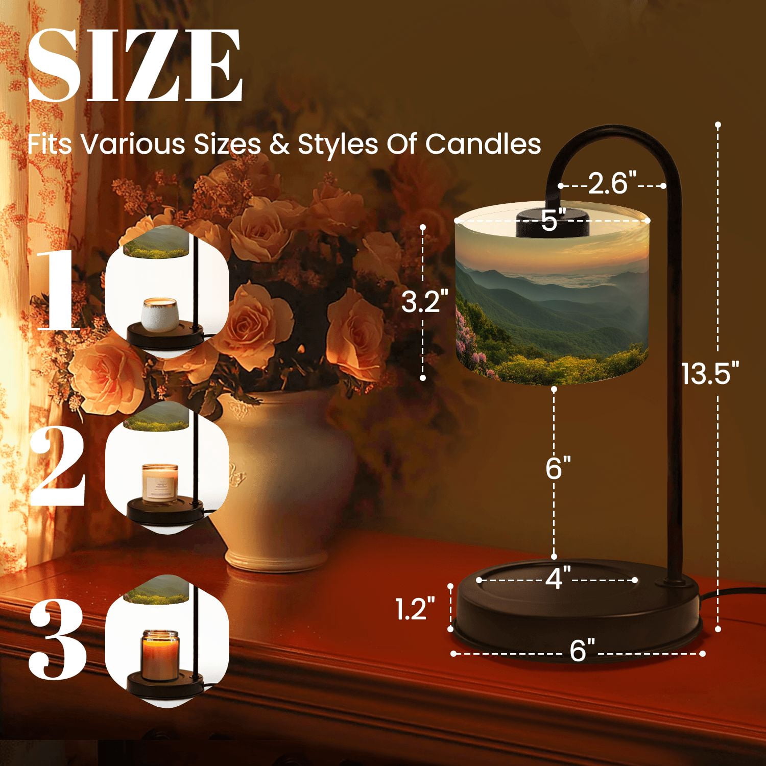 Candle Warmer Lamp with Timer Dimmer Dawn breaks Blue Ridge Mountains Candle Lamp Warmer for Jar Candle with 4 Bulbs Gifts for Women House Warming Gifts