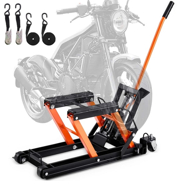 VEVOR Steel Hydraulic Motorcycle Jack Stand, 1500 LBS ATV Scissor Lift Jack, 4.7"-15" Scissor Lift Jack Stand with 4 Wheels, Hydraulic Foot-Operated Hoist Stand for Motorcycle ATV UTV Powersports