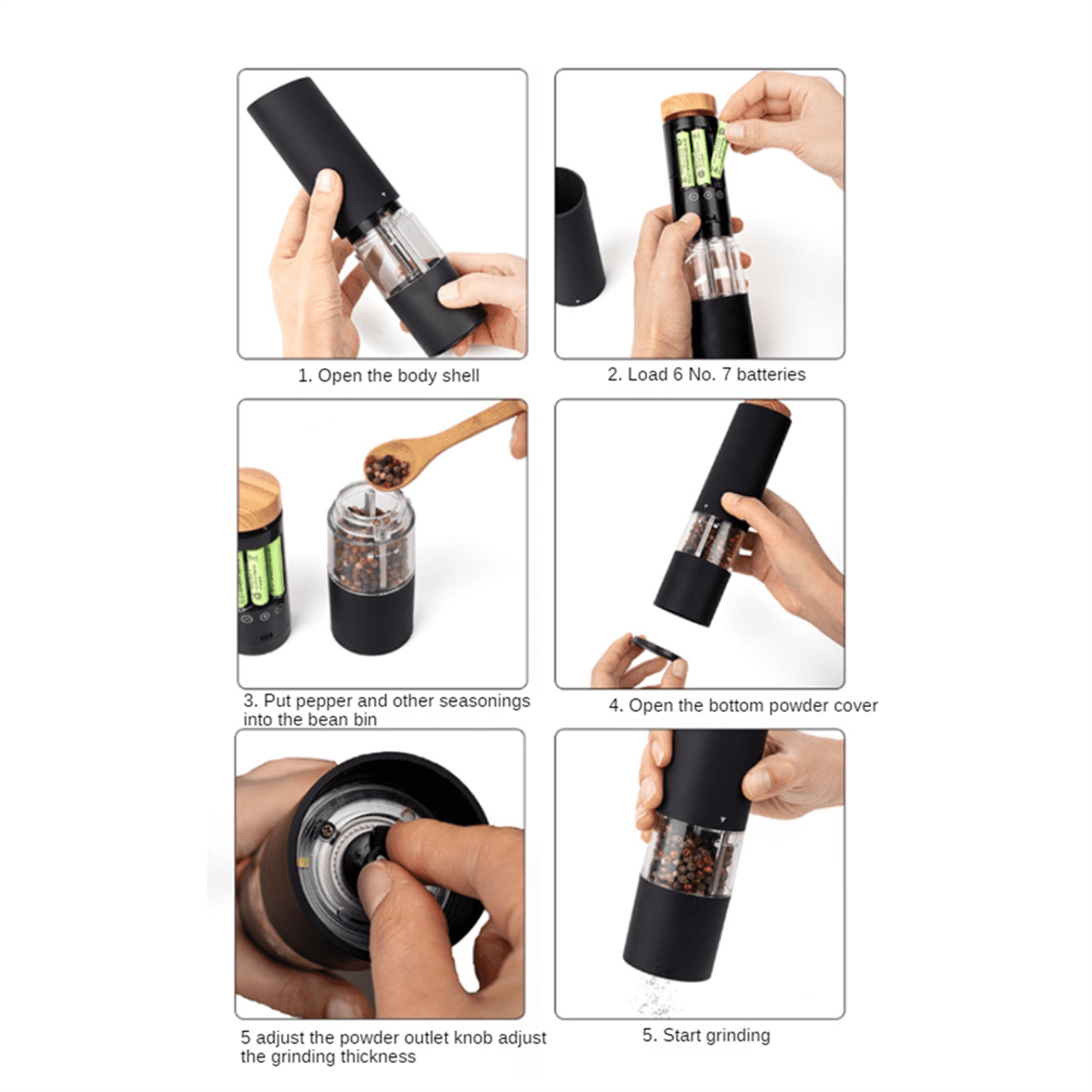 Electric Salt and Pepper Grinder Set Automatic Salt Pepper Mill Grinder Adjustable Coarseness Battery Powered LED Light