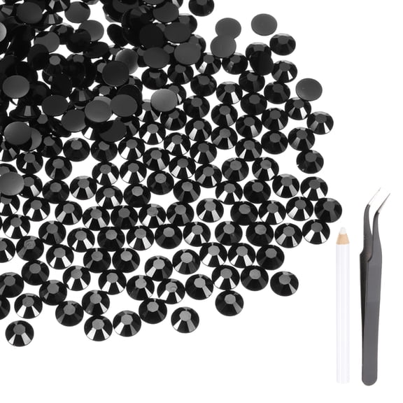 Uxcell 2000 Pcs Flatback Crystal Rhinestones, Resin Crystal Gems with Tweezer Dotting Pen Non Hotfix for Bedazzling Tumblers Mugs Bottles Nail DIY Crafts(SS12 3mm, Black)