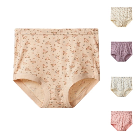 Seniors Women Underwear Pure Cotton Briefs Full Coverage Panty for Medium Elderly Ladies Plus Size Panties, Women's Floral Print High Waisted Briefs with Soft Cotton Blend Beige L