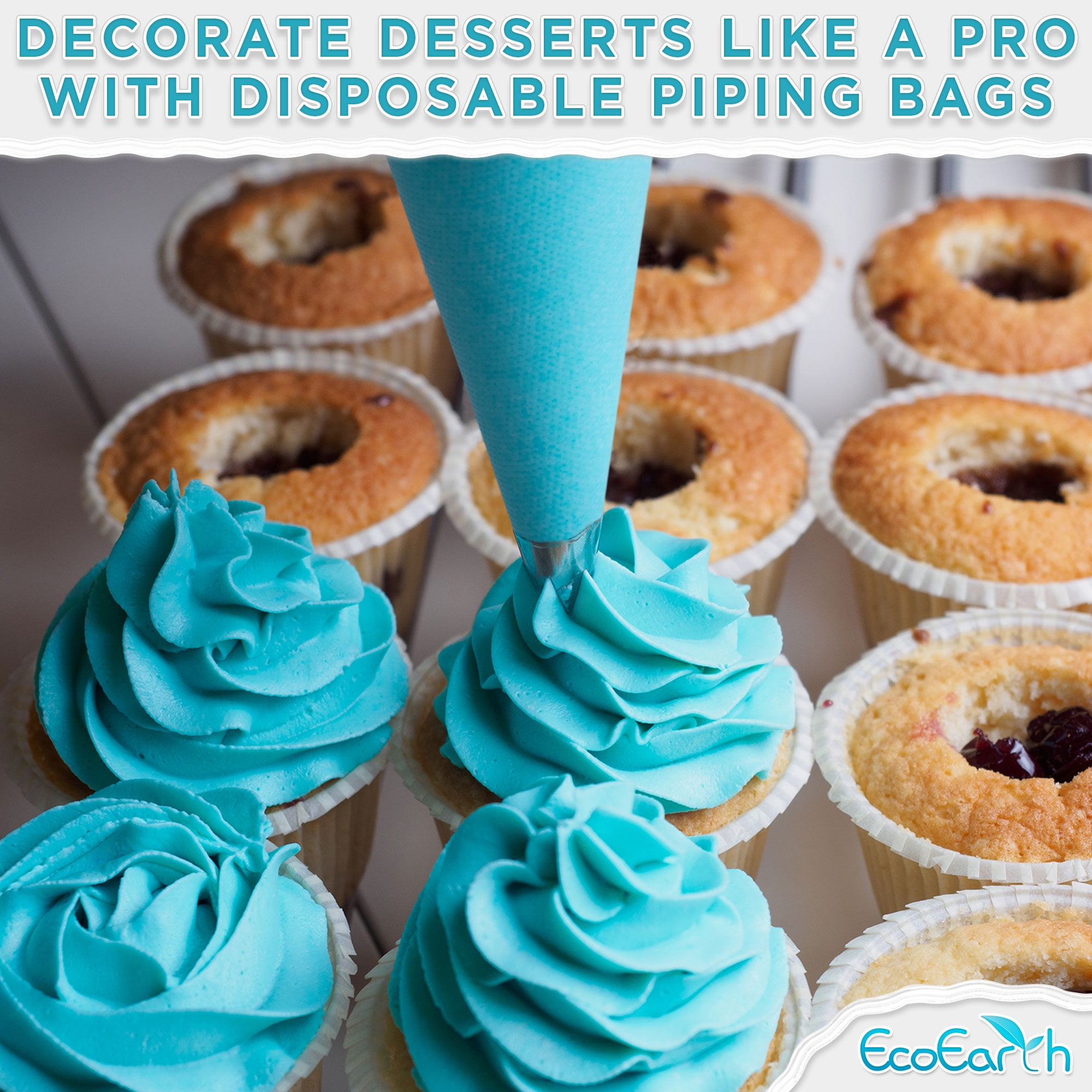 Disposable Piping Bags (12”, 100 Pack) for Decorating Cakes, Pastry Bags for Cupcakes & Cookies Frosting by EcoEarth