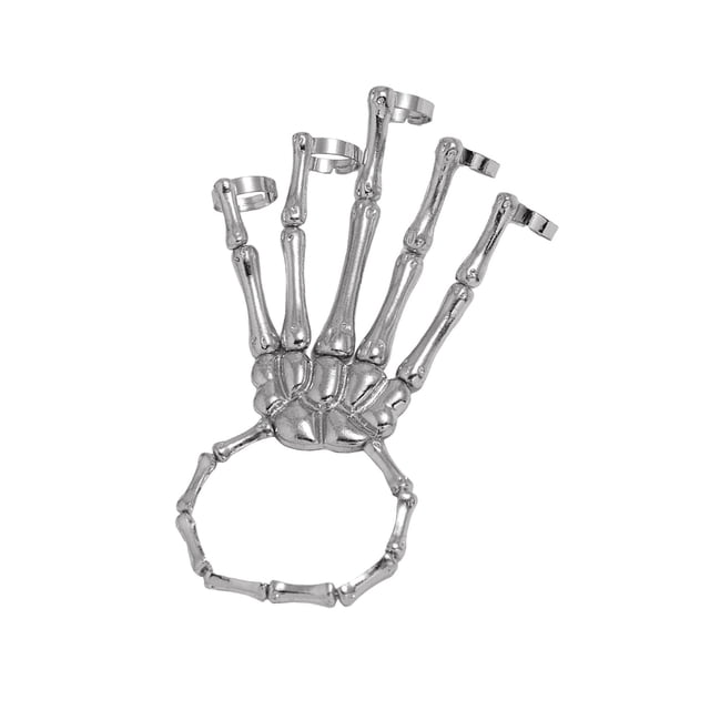 Skeleton Hand Bracelet with Rings Elasticity bangle chain Wristband for Party silver