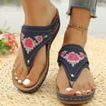 thumbnail image 4 of GERsome Women's Thong Sandals Low Wedge Open Toe Slip-On Slides Summer Comfort Beach Travel Walking Shoes, Blue Size 8.5, 4 of 7