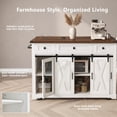 thumbnail image 5 of Harper & Bright Designs Farmhouse Kitchen Island with Storage, Sliding Barn Door & Metal Grid Side Door, Rolling Kitchen Island on 5 Wheels with Glass Holders, Island Table with Drop Leaf, White, 5 of 18