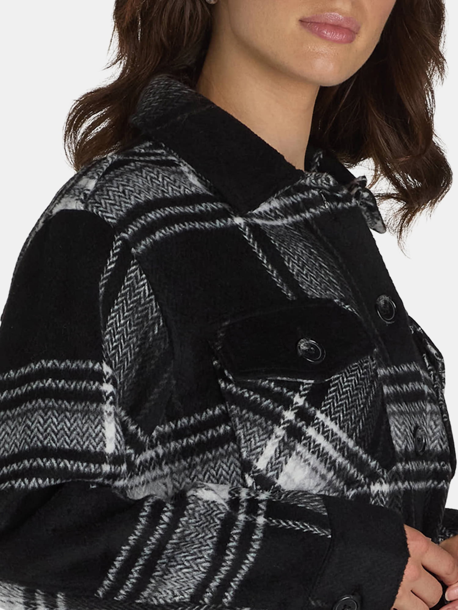 Time and Tru Women's Plaid Button Front Shacket, XS-XXXL