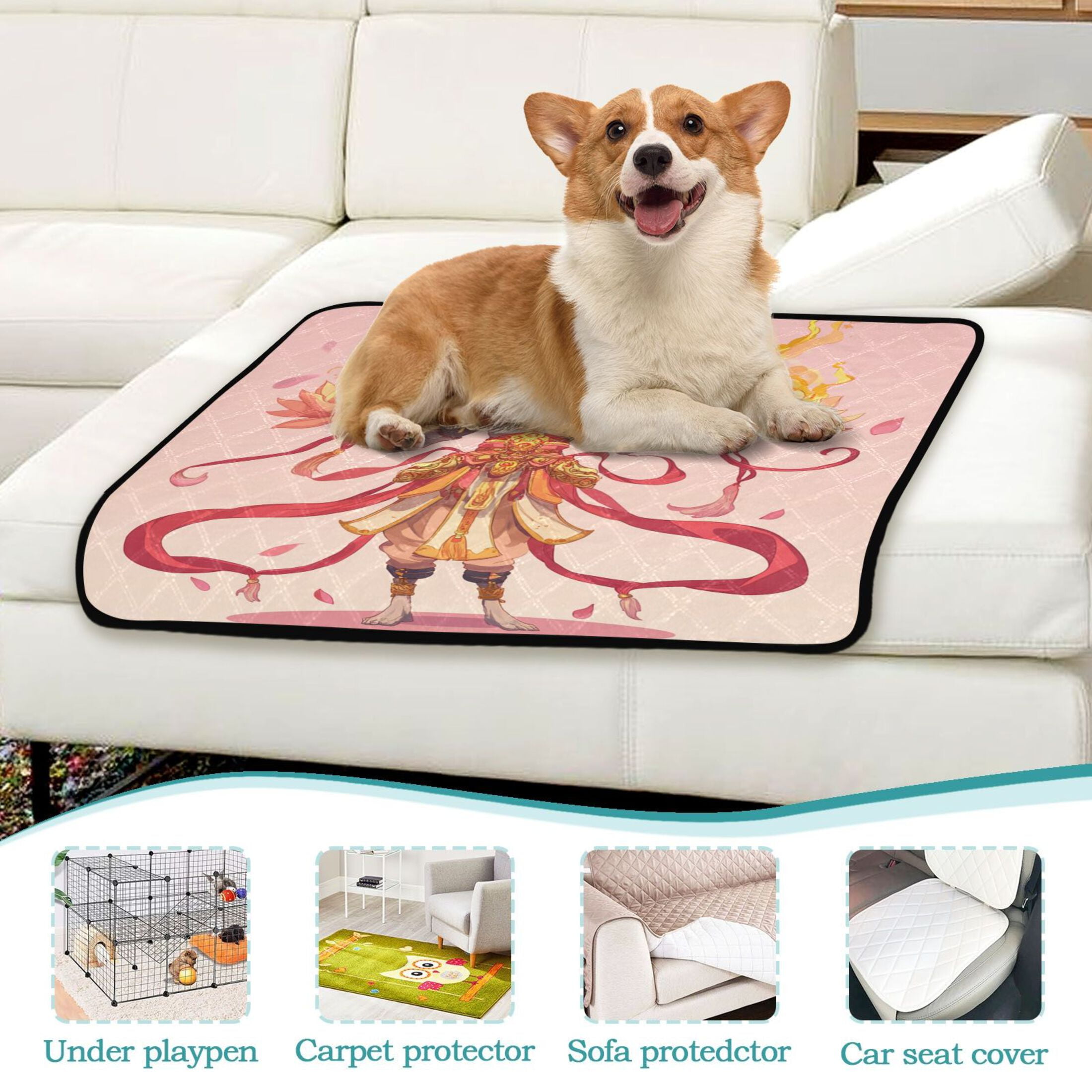 Qxltty Devil King Nezha Cat litter Pads Pet Set of 2 Diaper Mats Center Anti-leakage Layer Absorbent Soft and Comfortable