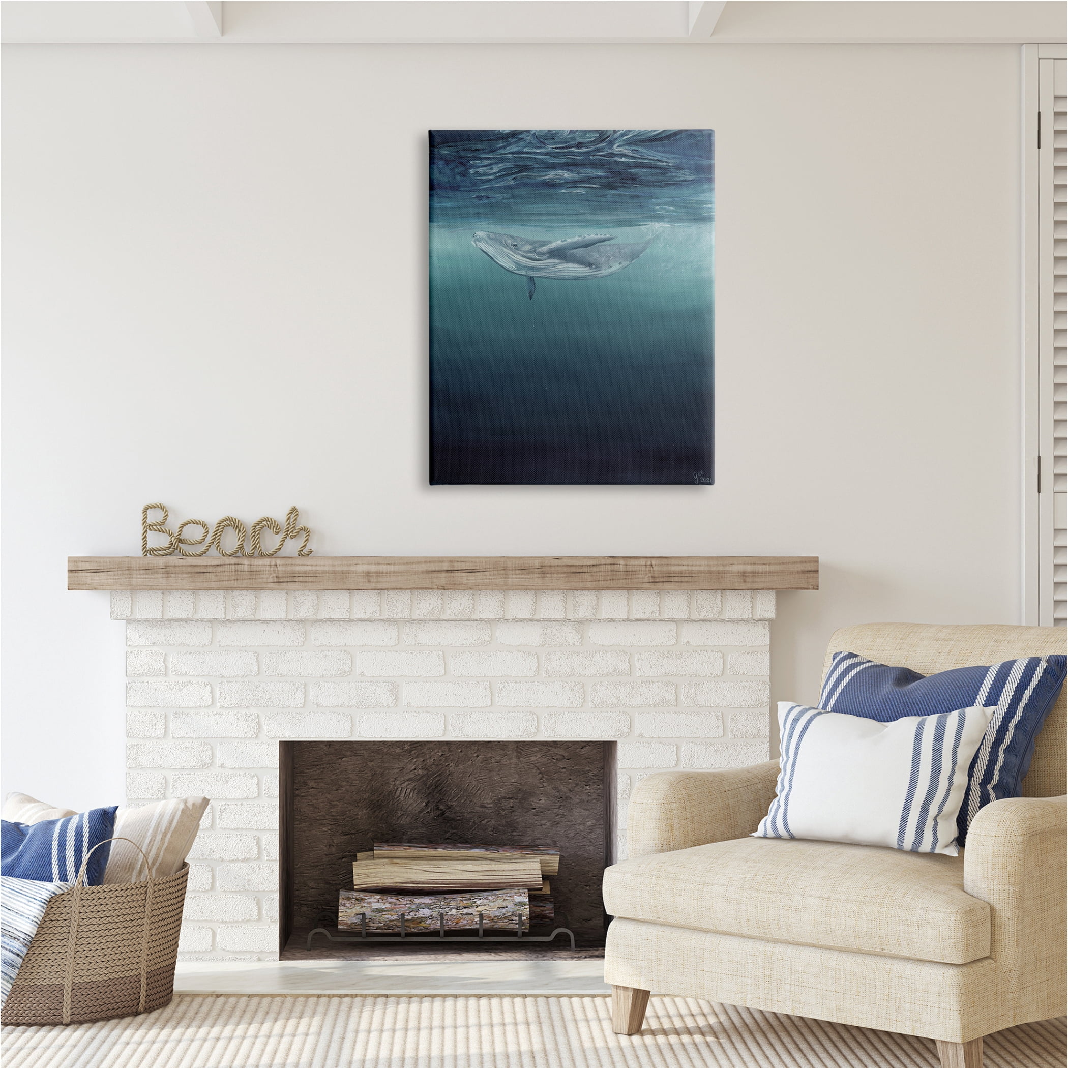 Stupell Industries Whale Swimming Underwater Animals & Insects Painting Gallery Wrapped Canvas Print Wall Art, 30 x 40