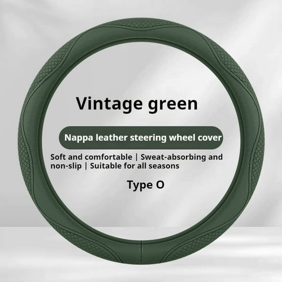 Morandi Nappa Leather Steering Wheel Cover Four Seasons Universal Retro green [Round]