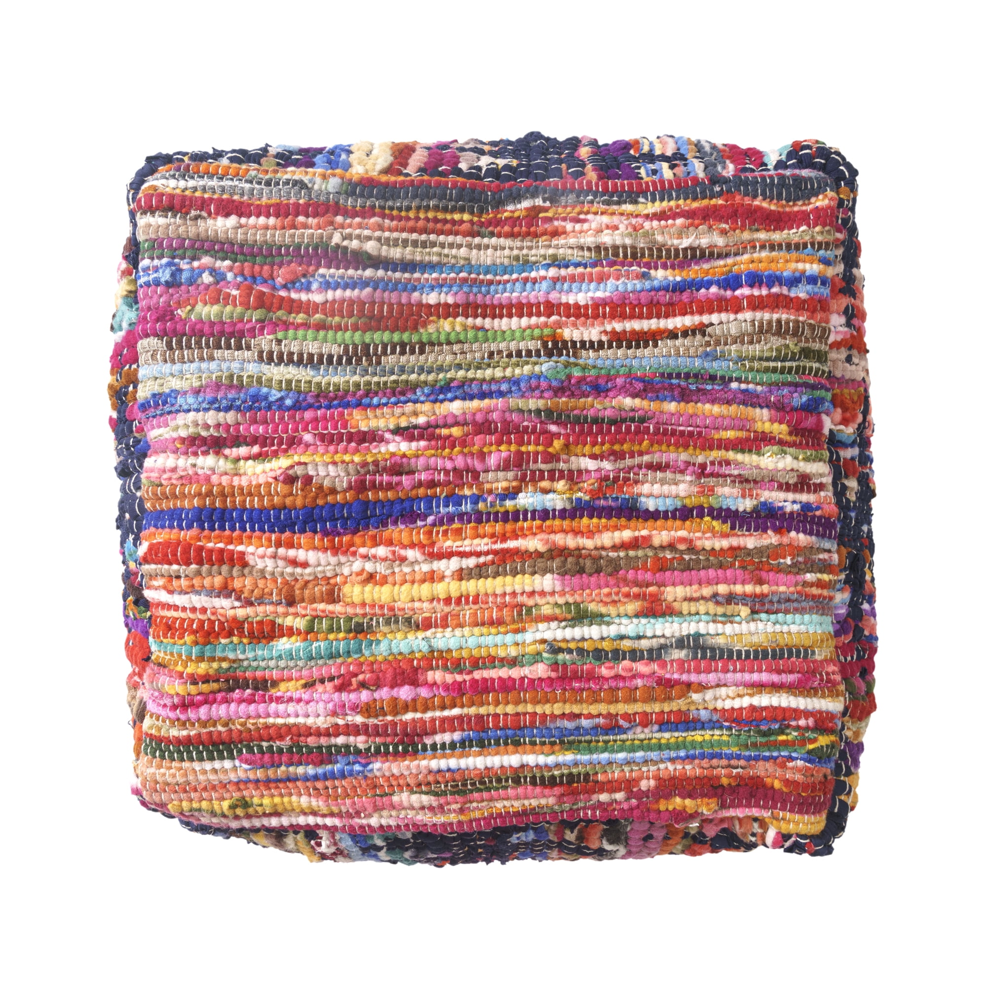 Ox Bay Dixon Chindi Striped Medium Square Indoor Pouf Ottoman, 18" H x 18" W