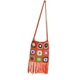 thumbnail image 2 of Women Crochet Shoulder Bag, Boho Casual Handbag, Ethnic Style Woven Handmade Hollow Out Knitting Bag, Tassel Purse Orange, 2 of 8