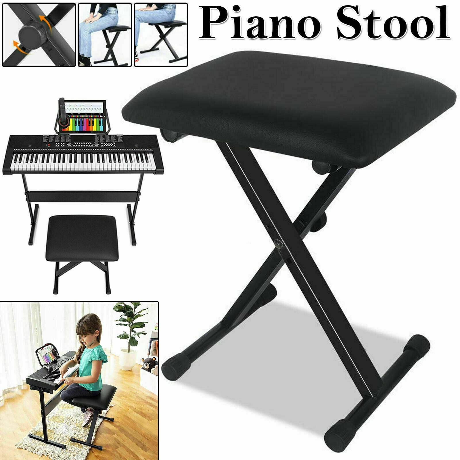 Artist Piano Music Keyboard Padded Seat Chair Stool Bench Non-Adjustable Height 