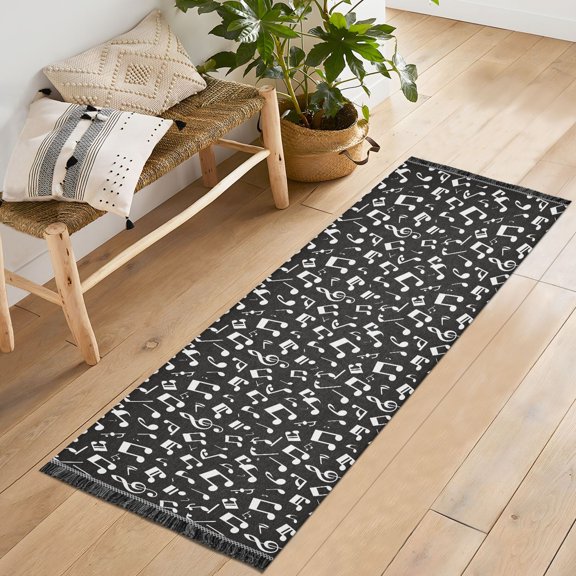 Ryvnso Musical Note Pattern Bedroom Runner Rug 2'x6' Hallway Area Carpet Non Slip Entryway Mat with Tassels