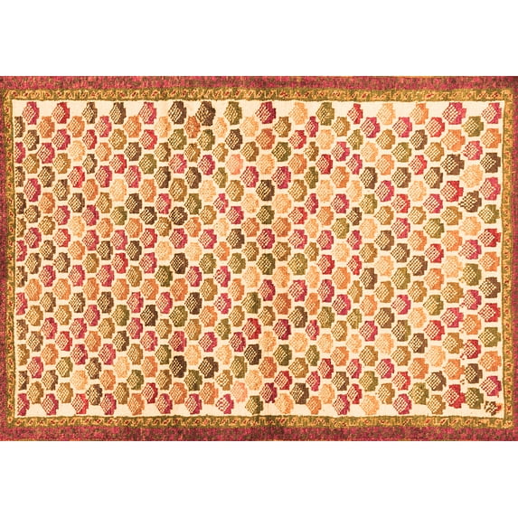 Ahgly Company Indoor Rectangle Abstract Orange Contemporary Area Rugs, 8' x 10'