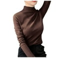 thumbnail image 3 of POETANCE Clearance Women Slim Casual Solid Long Sleeve Turtleneck Blouse Tops Slim Fit Stretchy Layer Tee Shirts Summer Savings Clearance, 3 of 7