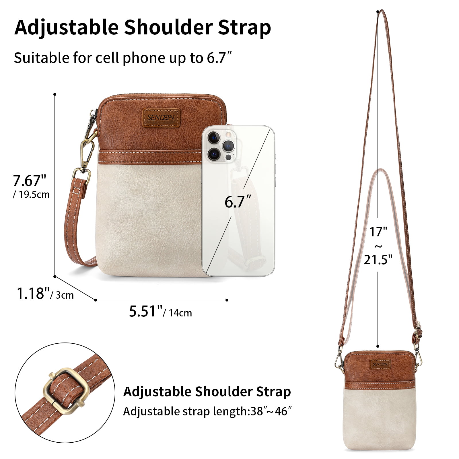 SENDEFN Vegan Leather Small Crossbody Bags for Women Designer Cell Phone Bag Purses Adjustable Strap