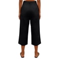 thumbnail image 4 of Breathable Linen Capri Pants for Women Wide Leg Pleated Front High Waisted Trousers Button Fly with Pockets Casual Summer Elegant Slacks, #01 Black, XXL, 4 of 5