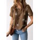 thumbnail image 4 of ABPHQTO Camiseta de mujer con cuello redondo y estampado de diente de león marrón, 4 of 5