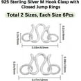 12Pcs 2 Size M Hook Clasp 925 Sterling Silver W Hook Clasp with Closed