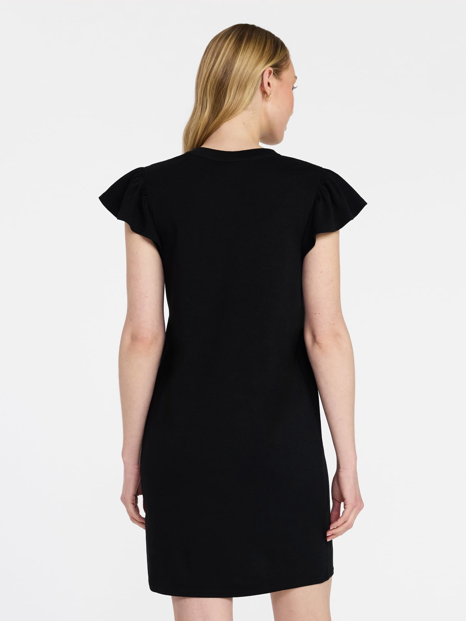 Time and Tru Women's Cotton T-Shirt Mini Dress with Short Flutter Sleeves, Sizes XS-XXXL