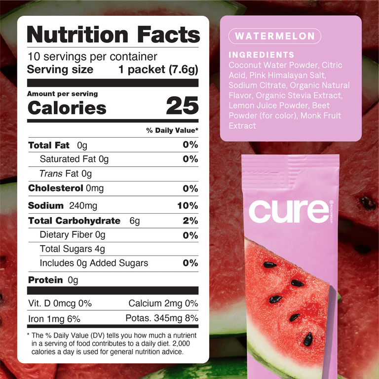 Cure Hydration Watermelon Electrolyte Drink Mix, 10 Pack photo 7