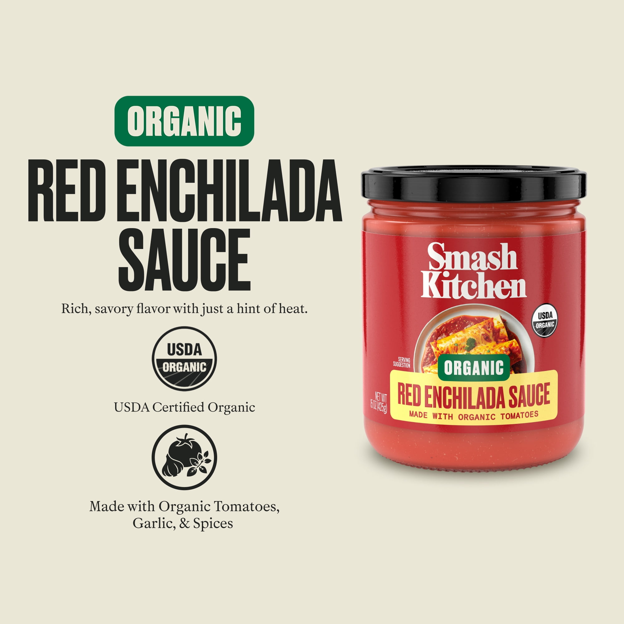 (2 pack) Smash Kitchen Organic Red Enchilada Sauce, 15 oz