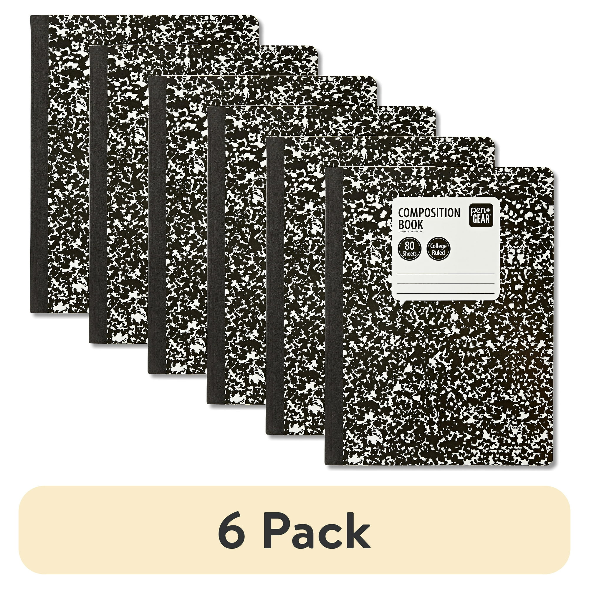 (6 pack) Pen+Gear College Ruled Composition Book, 7.5 x 9.75 Inches, Marble Cover, 80 Sheets