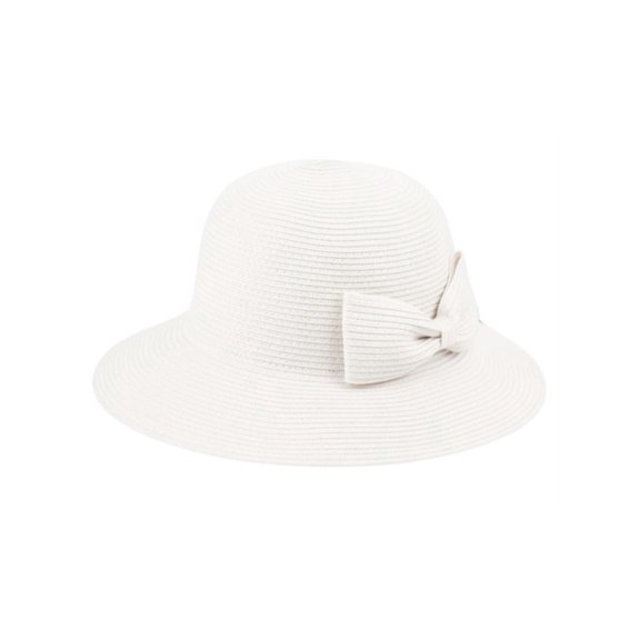ANGELA & WILLIAM Womens White Elastic Upf 50 Sun Protection Waterproof Fabric Removable Bow Packable Adjustable Sun Hat