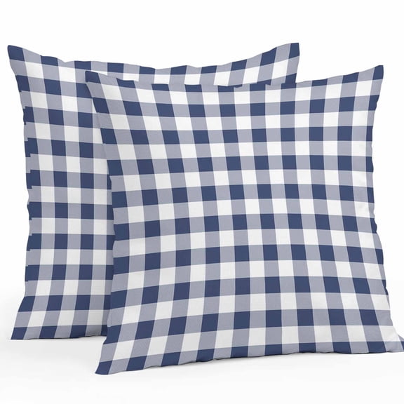 Throw Pillow Covers 24x24 Inch Set of 2, Navy Blue White Plaid Waterproof Outdoor Pillow Covers, Farmhouse Checkered Buffalo Decorative Cushion Pillowcases for Couch, Sofa, Bed, Garden, Patio