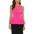 thumbnail image 1 of INSPIRAR CHIC Blusa sin mangas de encaje transparente con peplum y cuello redondo para mujer M Rosa intenso, 1 of 6