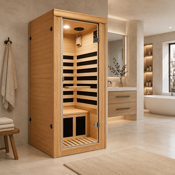 Far Infrared Sauna for Home, Seizeen 360°Heating Hemlock Indoor Dry Sauna Room with 5 Low EMF Heating Panels, Bluetooth Speakers, Control Panel, Reading Light & Oxygen Bar
