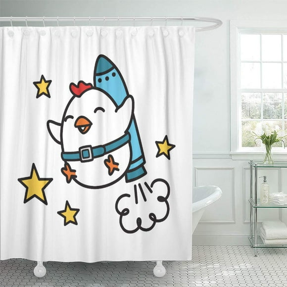 SUTTOM Hen Funny Jetpack Chicken Fun Cartoon Star Comic Shower Curtain 60x72 inch