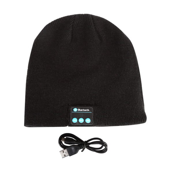 Number-One Unisex Bluetooth Beanie Knit Hat Cap Winter Warm Musical Black Beanie with Wireless Heatset Stereo Speaker Mic Handsfree for Outdoor Sports Running Skiing Walking Black