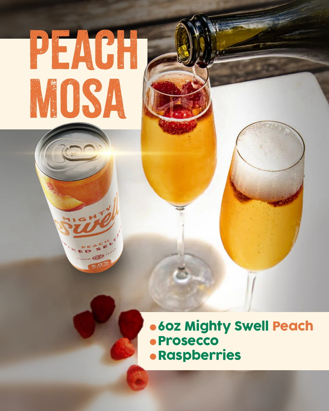 Mighty Swell Peach Flavor, Spiked Seltzer, 5% ABV, 12fl oz Cans, 6 Count 72oz Box