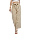 thumbnail image 2 of Pantalones sueltos Higoodz cintura alta fluidos con cinturón atado Pierna salvaje color puro para niña, 2 of 6