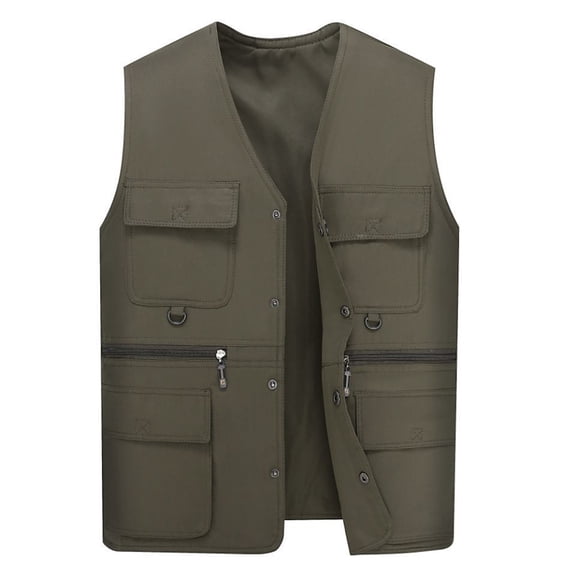Men Work Vest Waistcoat Multiple Pockets Solid Color Loose Streetwear Autumn Winter Plus Size Overall Vest Jacket for Outdoor