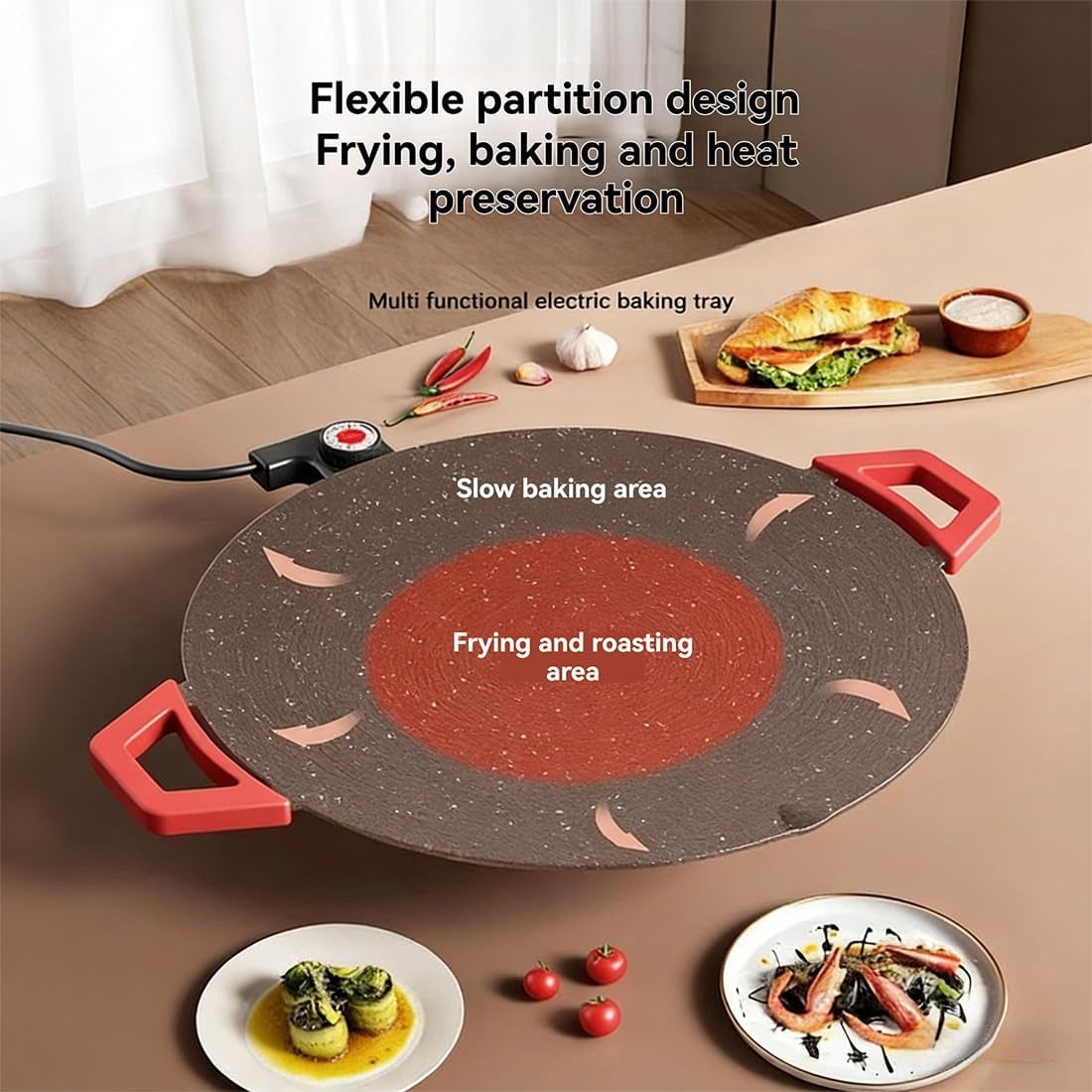 Indoor Smokeless Electric Griddle, 2026 New Portable Electric Korean BBQ Grill, Multifunctional Non-Stick Pan with Temperature Control, for Kitchen, BBQ, Pan Searing Steak, Pancakes (16in)