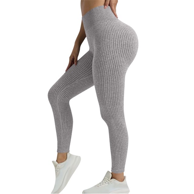 Pantalones de yoga para mujer, ajustados, de cintura alta, con realce de cadera, a rayas, con rosca, para uso externo.