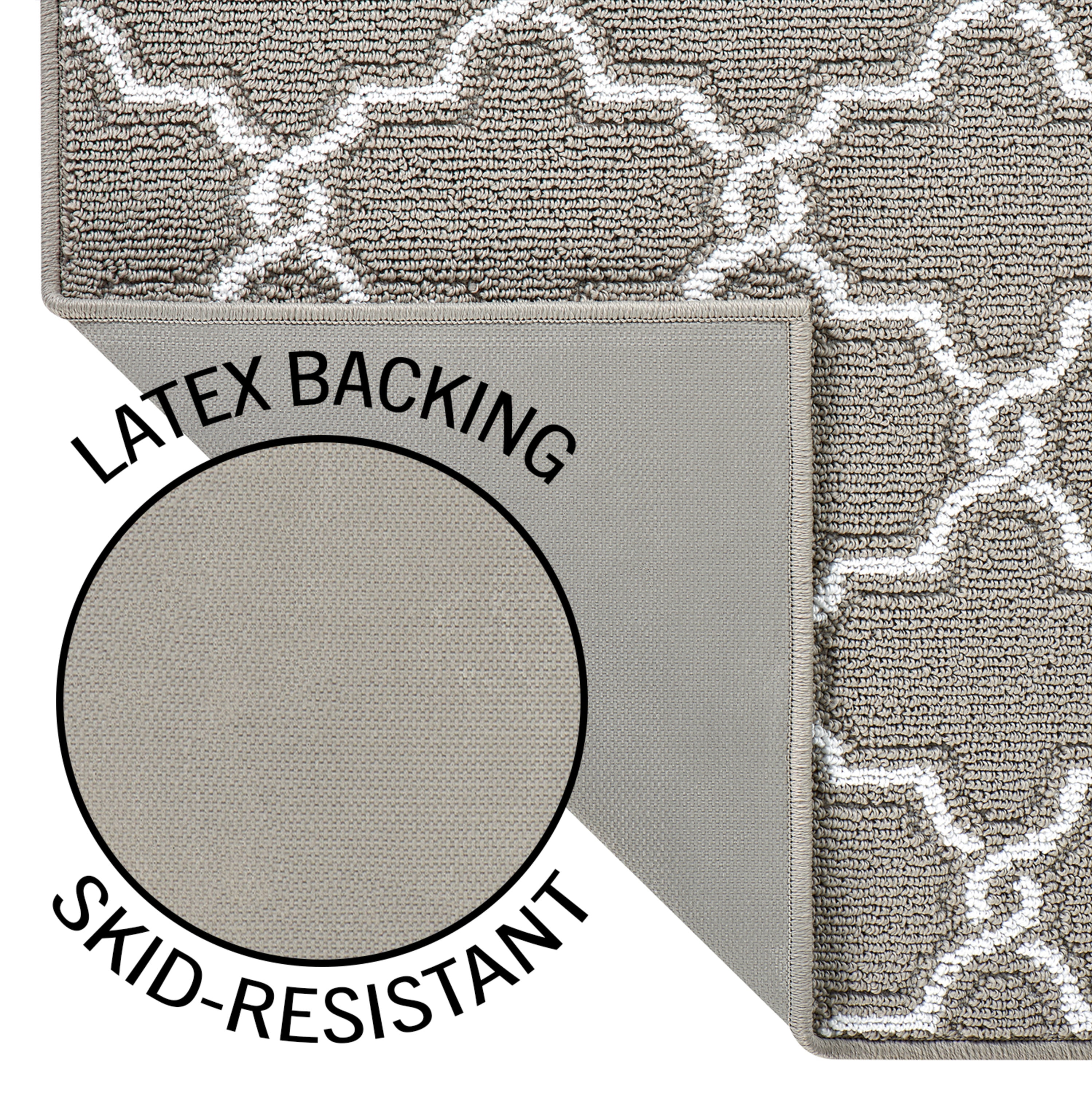 Washable Skid-Resistant Runner Rug, Geometric, Light Grey and White, 26" x 72"