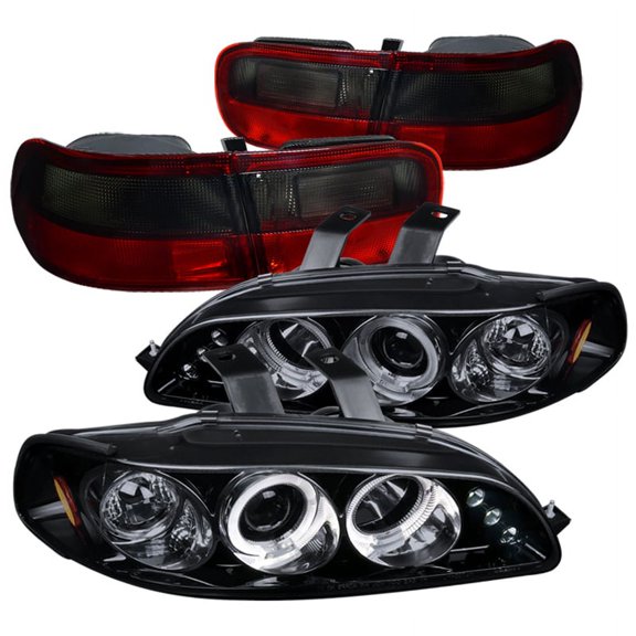 Spec-D Tuning Glossy Black Halo LED Projector Headlights   Red Smoke Tail Lights Compatible with 1992-1995 Honda Civic 2/4Dr Left   Right Pair Headlamps Assembly
