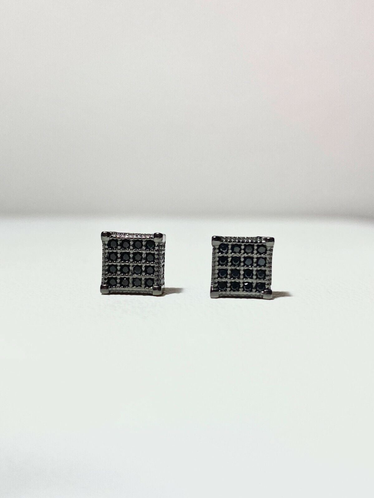 TAAPSEE JEWELS 14k Black Gold Over Silver Cluster Square Screw back Stud Earrings Black Round Diamond