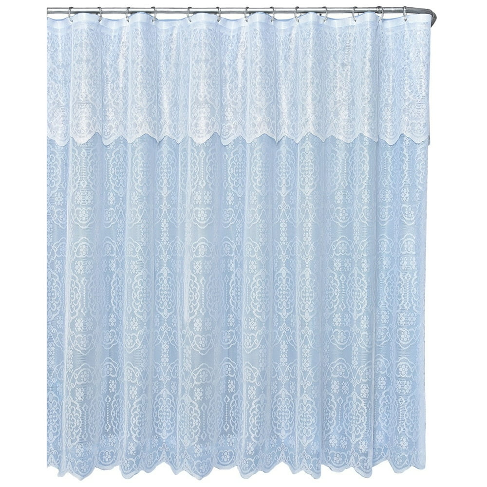 Lace Shower Curtain With Valance Blue, Blue, Blue