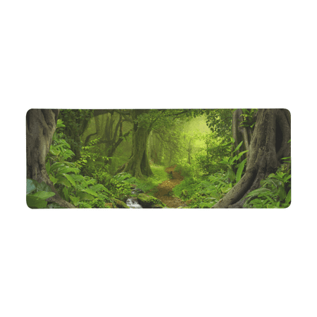 SUNENAT Soft Extra Extended Large Gaming Mouse Pad with Stitched Edges, 31.5 x 12In, Desk Pad Keyboard Mat, Green Tropical Jungles with River in Southeast Asia Forest