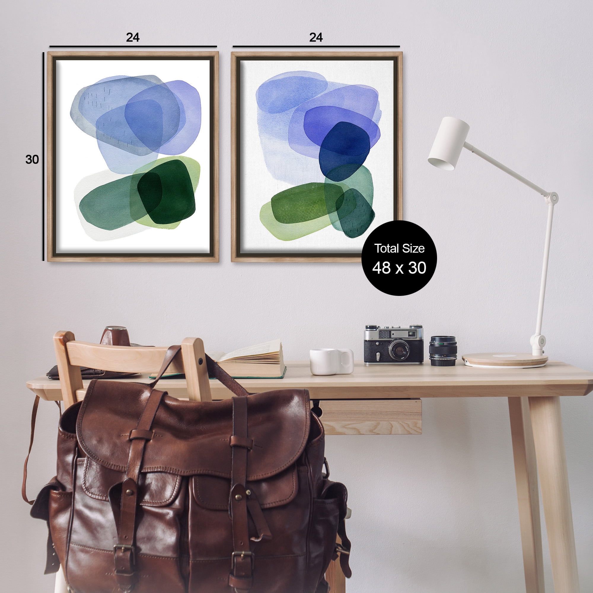 Stupell Industries Minimal Oblong Shapes Abstract Painting Brown Floater Framed Canvas Art Print Wall Art, 25 x 31, Set of 2