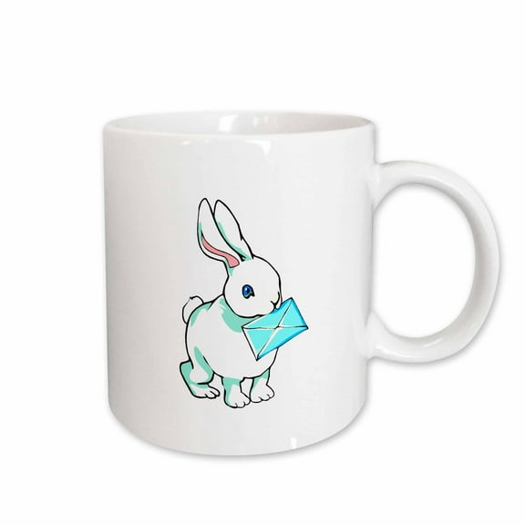 3drose, White Bunny Holding Blue Envelope, 15oz Mug