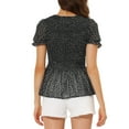 thumbnail image 3 of INSPIRE CHIC Women's Peter Pan Collar Polka Dots Smocked Peplum Top M Black, 3 of 6