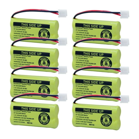 8-Pack BT18433 / BT28433 Battery Replacement for AT&T BT-6010 BT8000 BT-8001 BT8300 BT-18433 BT184342 BT-28433 BT-284342