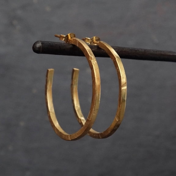 textured gold hoop earrings, Lightweight Hammered Gold Tone Hoops for Women
