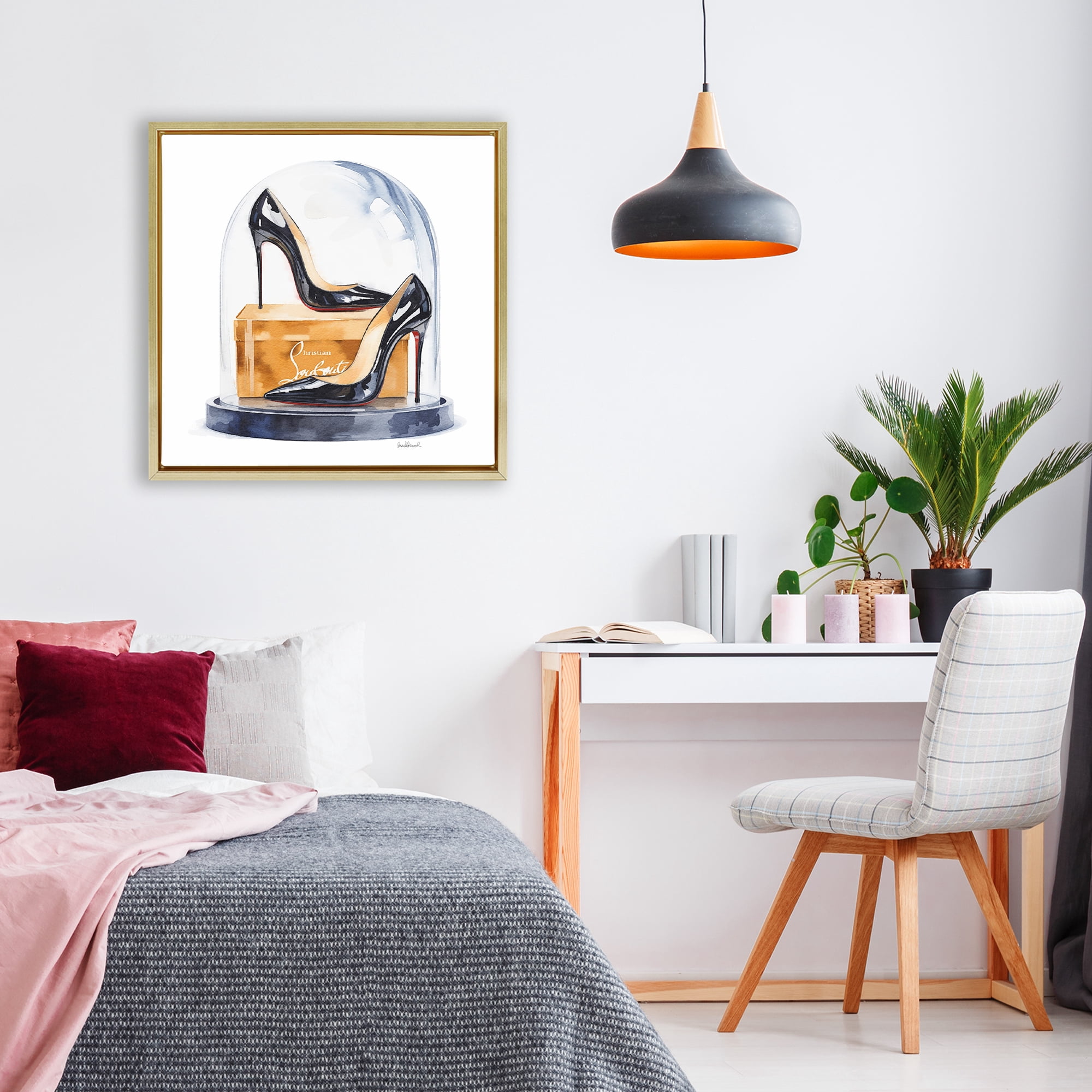 Stupell Industries Black High Heels Dome Gold Framed Floater Canvas Wall Art, design by Amanda Greenwood